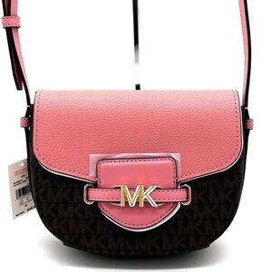 Michael Kors Small Reed Leather Saddle Crossbody Bag Brown/Pink